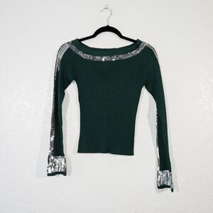 NWT Patrizia Pepe Green Sequin Knitted Fitted Sweater‎ Size 2 US / 0 IT